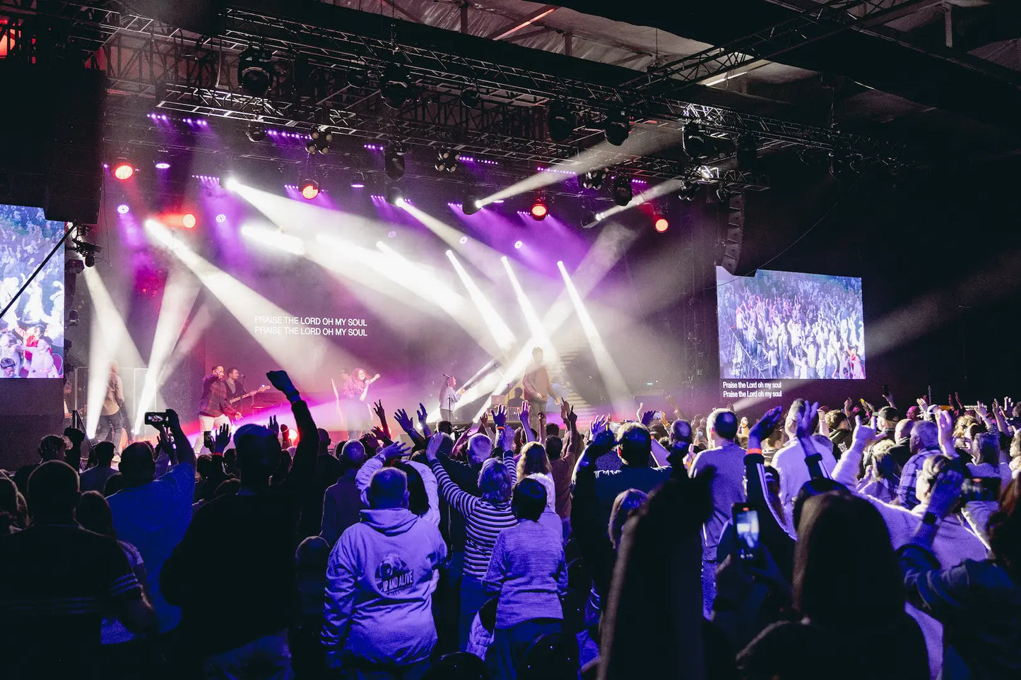 Spring Harvest Christian songs at Butlin's Minehead with stage lights and screens